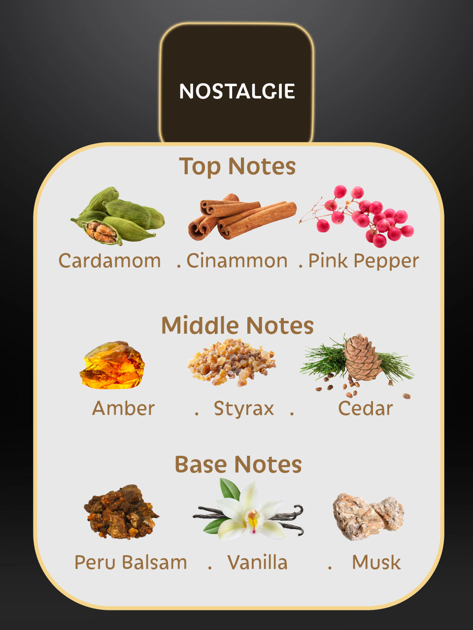 Nostlgie Perfume by Misk oriental perfume Cardamom Cinamon Musk vanilla
